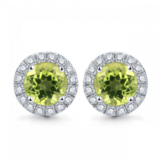 2.0ct Peridot natural August Birthstone plata de ley aretes de corte redondo pendientes - Click Image to Close