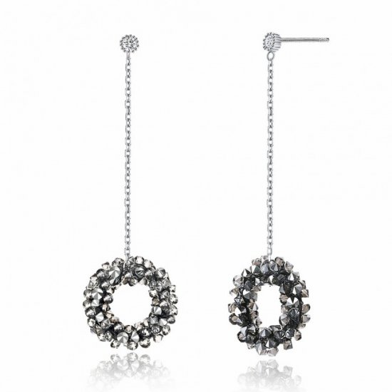 Elegant Austrian Crystal Ring CZ 925 Sterling Silver Dangling Earrings - Click Image to Close