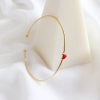 Simple Red Epoxy Heart Solid 925 Sterling Silver Adjustable Bangle