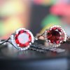 2017 Fashion Round Natural Garnet Solid 925 Sterling Silver CZ Ring