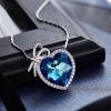 Fashion Heart Austrian Crystal 925 Sterling Silver Bowknot Necklace