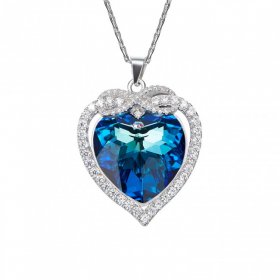 Fashion Blue Austrian Crystal 925 Sterling Silver Infinity Heart Necklace