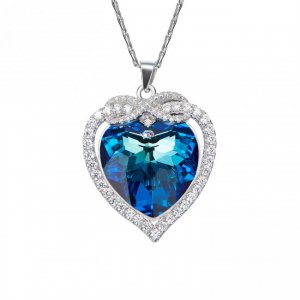 Fashion Blue Austrian Crystal 925 Sterling Silver Infinity Heart Necklace