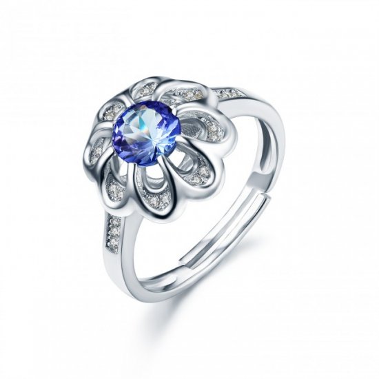 0.65ct Vintage Natural Tanzanite Sterling Silver Flower Adjustable Ring - Click Image to Close