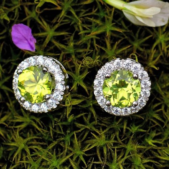 2.0ct Peridot natural August Birthstone plata de ley aretes de corte redondo pendientes - Click Image to Close