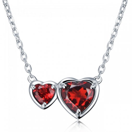 Collar de Corazones de lado a lado de plata esterlina 925 rojo natural de granate 925 - Click Image to Close