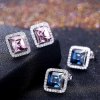 Simple Austrian Crystal Square CZ 925 Sterling Silver Stud Earrings