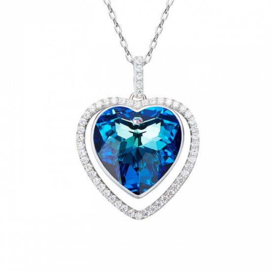 Sweet Austrian Crystal Heart Of Sea CZ 925 Silver Necklace - Click Image to Close