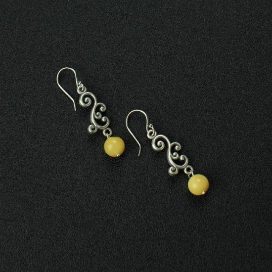 Trendy Natural Amber 925 Silver Dangling Earrings - Click Image to Close