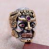 Vintage Skeleton Skull King 925 Sterling Silver Men Ring