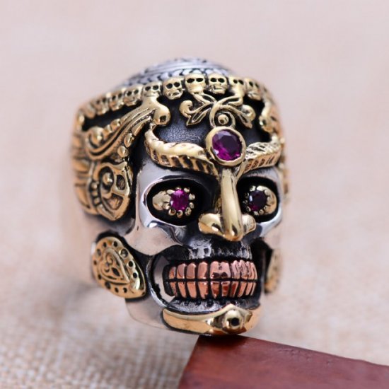 Vintage Skeleton Skull King 925 Sterling Silver Men Ring - Click Image to Close