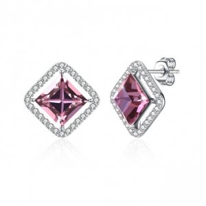 Simple Austrian Crystal Square CZ 925 Sterling Silver Stud Earrings