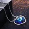 Elegant Blue Austrian Heart Crystal CZ 925 Sterling Silver Necklace