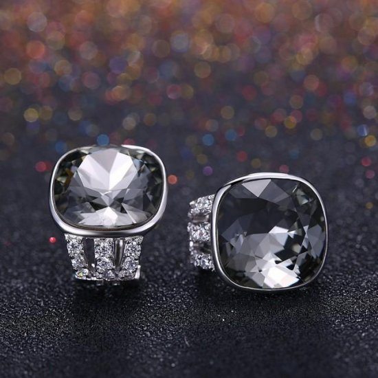 Simple Austrian Crystal Geometry Radiant CZ 925 Sterling Silver Stud Earrings - Click Image to Close