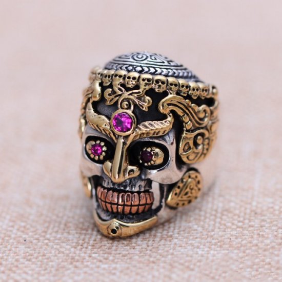 Vintage Skeleton Skull King 925 Sterling Silver Men Ring - Click Image to Close