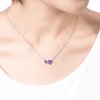 Natural Purple Amethyst Gem 925 Sterling Silver Side By Side Hearts Necklace