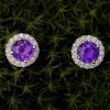 2.0ct Natural Amethyst Sterling Silver Zirconia Round-Cut Stud Earrings (5mm)