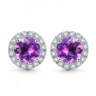 2.0ct Natural Amethyst Sterling Silver Zirconia Round-Cut Stud Earrings (5mm)