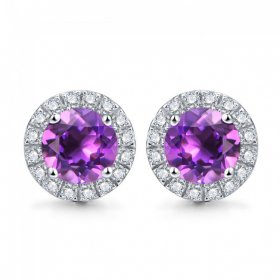 2.0ct Natural Amethyst Sterling Silver Zirconia Round-Cut Stud Earrings (5mm)