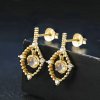 Hollow Round Genuine Moonstone 925 Silver Yellow Gold ZC Earrings