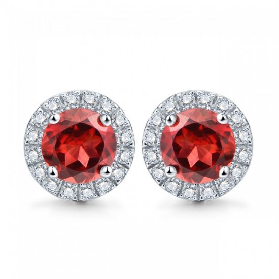 Pendientes de botón redondos de corte redondo de plata esterlina con granate rojo natural de 2.0ct (5 mm) - Click Image to Close