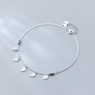 Modern Leaves Solid 925 Sterling Silver Adjustable Anklet