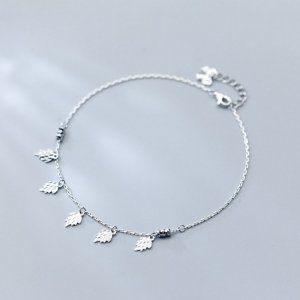 Modern Leaves Solid 925 Sterling Silver Adjustable Anklet