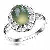 Fashion Oval Natural Prehnite Crystal Solid 925 Sterling Silver CZ Ring