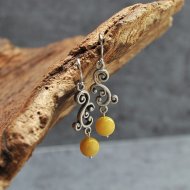 Trendy Natural Amber 925 Silver Dangling Earrings