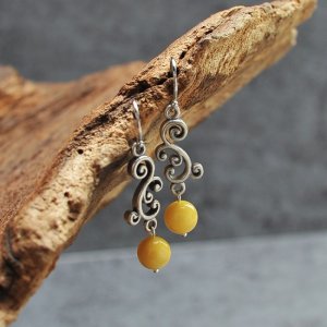 Trendy Natural Amber 925 Silver Dangling Earrings