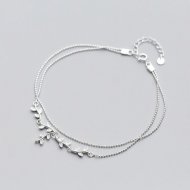 Modern Tree Branch Leaves CZ Solid 925 Sterling Silver Adjustable Bracelet