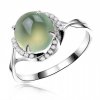 Fashion Round Natural Prehnite 925 Sterling Silver Rose Gold CZ Ring