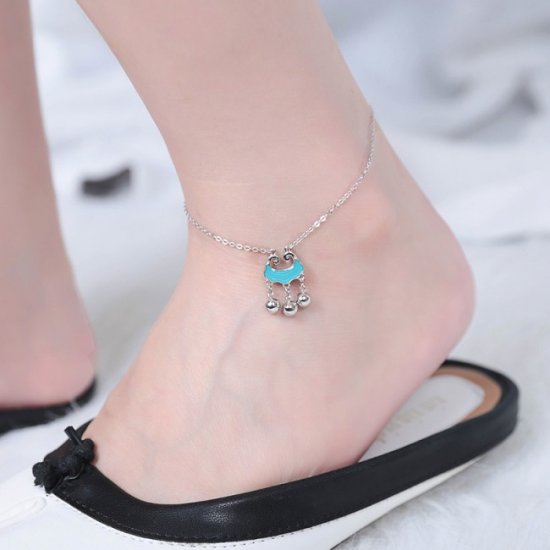 Sweet Blue Cloud Bells 925 Sterling Silver Anklet - Click Image to Close