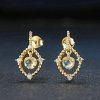 Hollow Round Genuine Moonstone 925 Silver Yellow Gold ZC Earrings