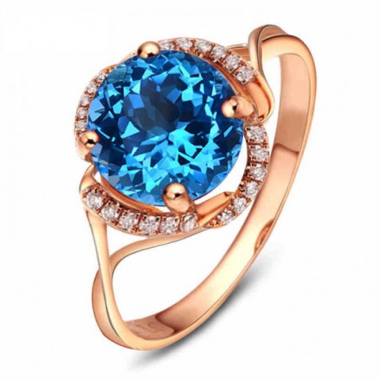 Fashion Round Natural Blue Topaz Solid 925 Sterling Silver Adjustable CZ Ring - Click Image to Close