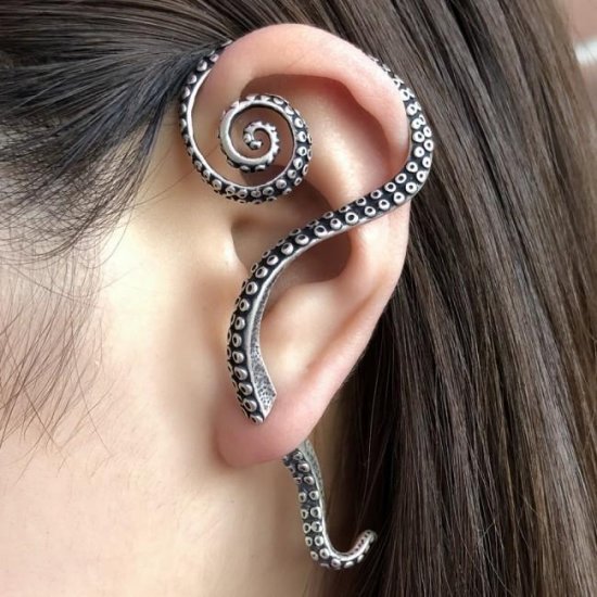 Retro Crimp Octopus Punk Gothic 925 Sterling Silver Earrings - Click Image to Close