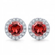 Pendientes de botón redondos de corte redondo de plata esterlina con granate rojo natural de 2.0ct (5 mm)