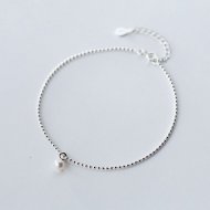 Simple Light Beads Created Pearl 925 Sterling Silver Anklet