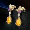 Leaves Oval Natural Citrine 925 Silver Yellow Gold CZ Earrings