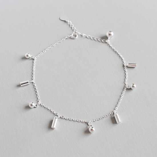 Women's Dangling Balls Cylinder 925 Sterling Silver Adjustable Anklet - Click Image to Close