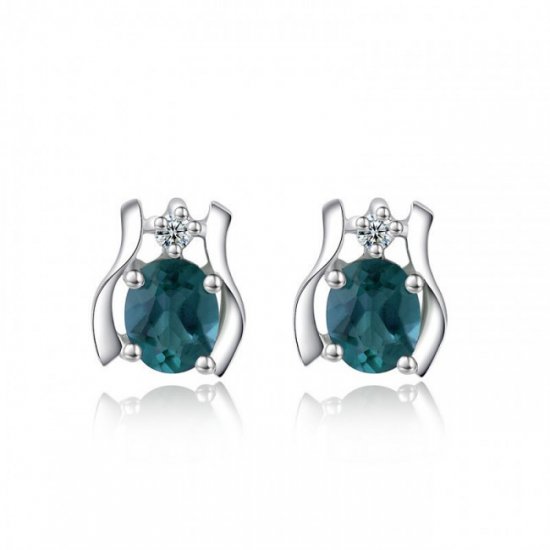 Blue Natural Sapphire Secret Garden Gift 925 Sterling Silver Stud Earrings - Click Image to Close