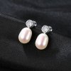 Round CZ Waterdrop Natural Pearl 925 Silver Stud Earrings