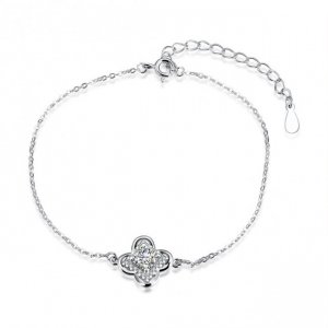 Simple Four Leaf Clover CZ 925 Silver Bracelet