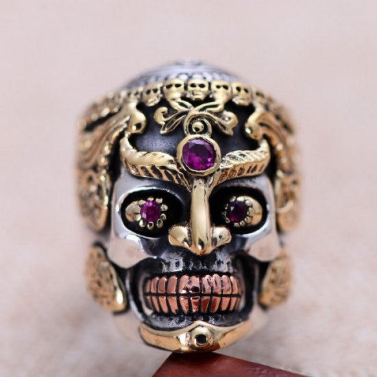 Vintage Skeleton Skull King 925 Sterling Silver Men Ring - Click Image to Close