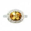 Fashion Oval Natural Citrine 925 Sterling Silver CZ Ring