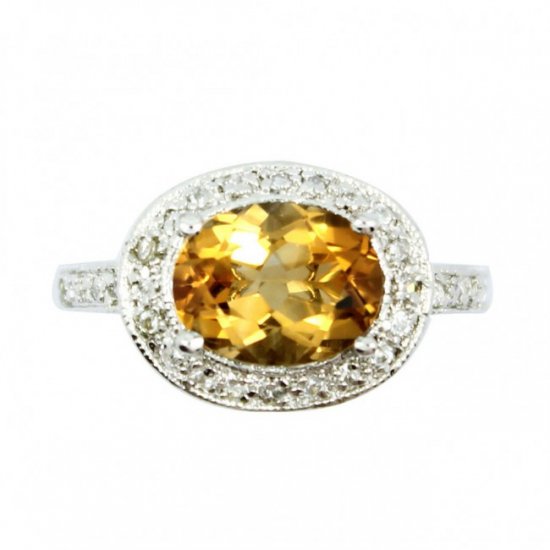 Fashion Oval Natural Citrine 925 Sterling Silver CZ Ring - Click Image to Close