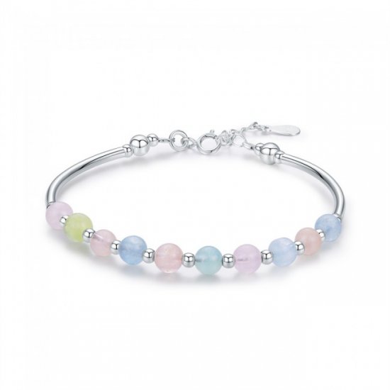 Fashion Natural Colorful Beryl Beads 925 Sterling Silver Bracelet - Click Image to Close