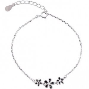 Beautiful Three Black Flowers 925 Sterling Silver Anklet