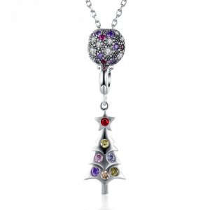 Fashion Colorful CZ Christmas Tree 925 Sterling Siver Necklace