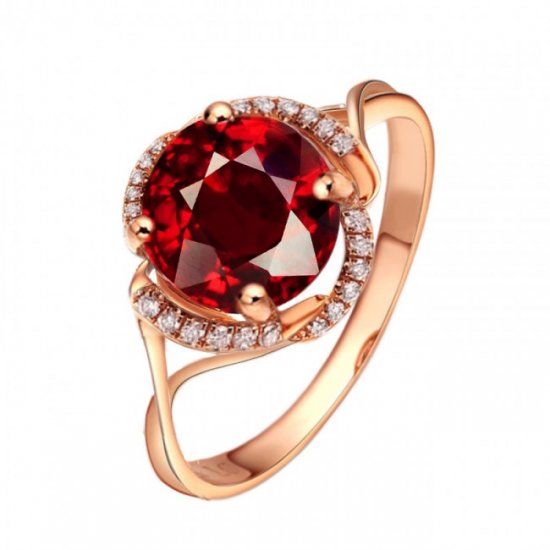 2017 Fashion Round Natural Garnet Solid 925 Sterling Silver CZ Ring - Click Image to Close